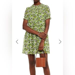 CINQ À SEPT Rika tiered floral-print georgette mini dress Size 8 Green